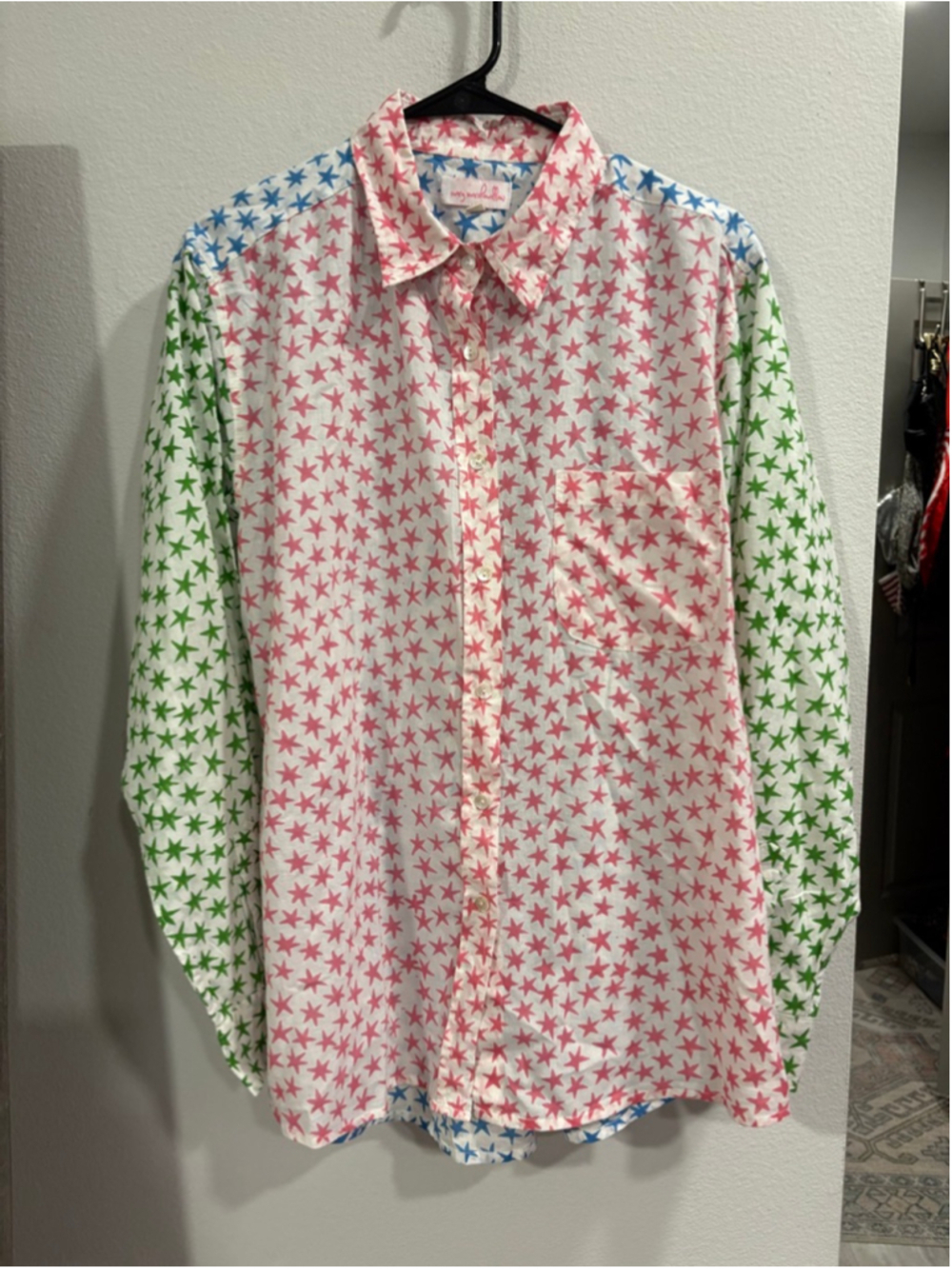 Mary Marshmallow XL Multi-Color Star Print 100% Cotton Button Down Shirt